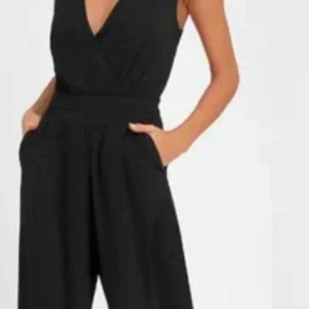 Lulus Kiska Black Lace Wide-Leg Jumpsuit Sz Medium Black #0316 - Picture 3 of 4